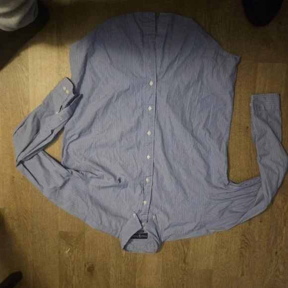 Ralph Lauren Shirt Mens 15.5 34/35 Blue Striped Classic Fit Button Down - Picture 2 of 8